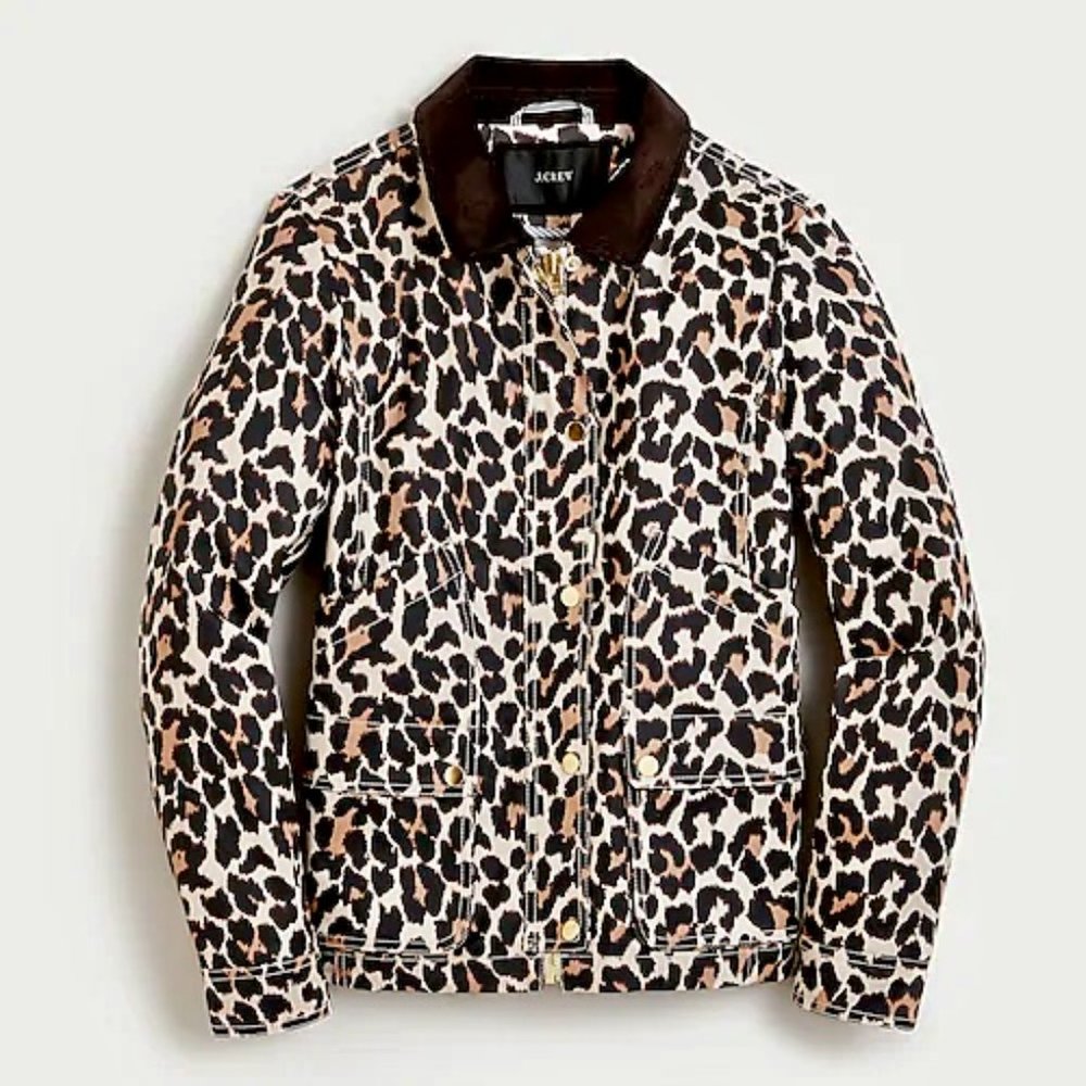 🆕️ J Crew Leopard Print Barn Chore Jacket SMALL NWT - Picture 2 of 9